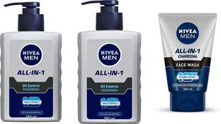 NIVEA F.W. - All-in-1 Oil Control -150ml - 2pcs & All-in-1 Charcoal -100ml (Pack of 3) Face Wash