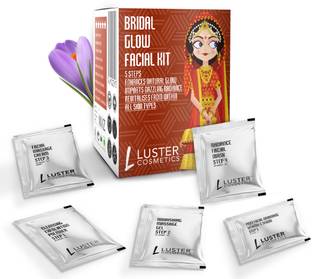 Luster Cosmetics Bridal Glow Facial Kit | Enriched With Blueberry & Aloe Vera Extracts | 5 Step Facial Kit | Single Use Mini Facial Kit | Facial Kit for Women & Men | Paraben & Sulfate Free
