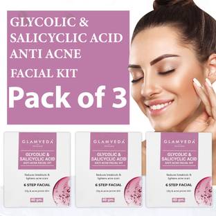 GLAMVEDA Glycolic & Salicylic Acid Anti Acne Facial Kit ( Pack Of 3 ) | 6 Steps