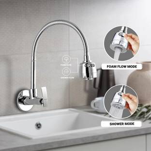 KAMAL Sink Spray Vista - Wall Mounted | SS 304 Spout 360 degree Dual Flow | Passion Flex Flexible Sink Cock Pillar Cock Shower Bib Tap Faucet