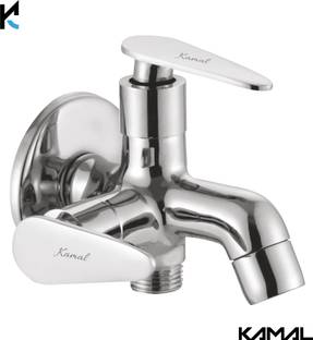 KAMAL Two way Bib Tap Vega Prime Novo | Brass Build | MIrror Finish Two Water Outlet | Aerator and 1/2 inch BSP Male thread Twin Elbow Valve Faucet