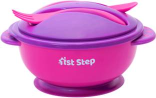 1st Step Baby Feeding Bowl with Lid, Suction Base, Spoon & Fork Cutlery Set  - Food Grade Plastic