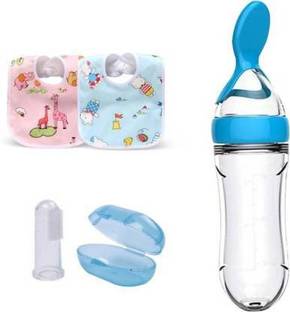 Saraswati kart Baby Finger Brush Bibs Water proof & Spoon Feeder For feeding  - Silicone