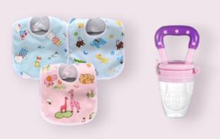 Saraswati kart Baby Fruit Nibbler, 3 Pcs Bibs Water proof feeding Silicone (PAck of 4)  - Silicone