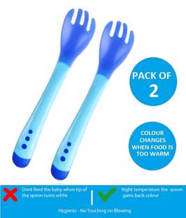 Mopslik Baby Temperature Sensing Silicone Tip Fork - Pack Of 2 Blue  - Plastic