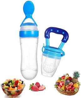 K3NTERPRISES Baby Porridge Rice Paste Cereal Bottle Food Feeder & Fruit Nibbler Teether Combo  - Silicone BPA Free, Plastic BPA Free