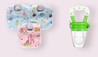 Saraswati kart Baby Fruit Nibbler, 3 Pcs Bibs Water proof feeding Silicone (PAck of 4)  - Silicone