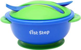 1st Step Baby Feeding Bowl with Lid, Suction Base, Spoon & Fork Cutlery Set  - Food Grade Plastic