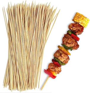 JAMBOREE Wooden Sticks, Skewers for Grilling Kabab, Seekh, Tikka, Paneer 10 inch 200pcs. Disposable Bamboo Roast Fork, Fruit Fork Set