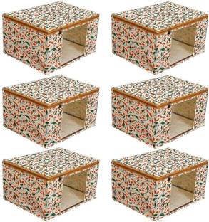 BTOS Non Woven Fabric Saree Cover/ Clothes Organizer|Transparent Window|Zipper Closure With Foldable Material Size 45x 33 x 22,Pack Of 6