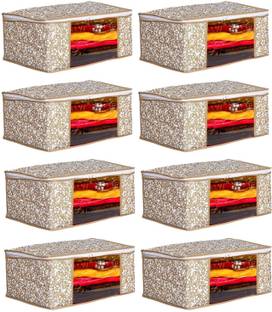 s k traders 8 pcs Non Woven Saree Cover/Clothes Organiser For Wardrobe Set Storage Bag with Front View Transparent Window And Zip For Lehenga, Suit, Dress, (Wedding Collection Gift) Premium Qulaity Garment Organizer Pack of 8, Beige