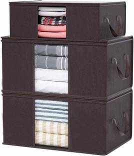 wini krafts Blanket organizer for under storage with side handles Wardrobe Clothes covers , Cloth s Closet Organizer and Foldable Clothing Bag for Clothes, Comforter, Underbed Storage (Black) 3