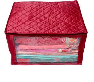 KUBER INDUSTRIES DESIGNER Saree Cover Extra Large Size In Maroon Quilted Satin (With Capacity of upto 15 Sarees) KISSCSATIN03