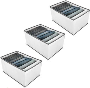 JoyeCrafts Clothes Organizer 3 Pcs 7 Grid Organizer Clothes Storage Organizer Multipurpose Large Capacity Grey Storage Box