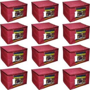 Sameer Enterprises garments cover The Royal Cover Saree Cover Storage Bag Big for Clothes with Zip Organizer for Wardrobe, Set of 12, Non Woven Fabric Cloth 9" Height Large Design Boxes for Blanket and Blouse 17 x 14 x 9 Inches (Maroon) (Maroon) 12 saree cover