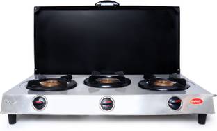 Sunflash Sun Flash 3 Burner Galaxy steel With Black Cover Brass Burner Stainless Steel Automatic Gas Stove