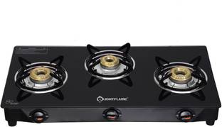 LIGHTFLAME 3 Burner Smart ISI Certified Toughened Glass With 1 Year Warranty Glass Manual Gas Stove