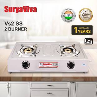 SURYAVIVA VS2 2b Stainless steel stove 2 Cast Iron burner(Silver) Stainless Steel Manual Gas Stove