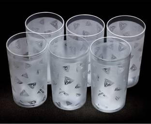 Slikvita (Pack of 6) Prism Pattern Water Juice Plastic Glasses Set Of 6 Glass Set Water/Juice Glass