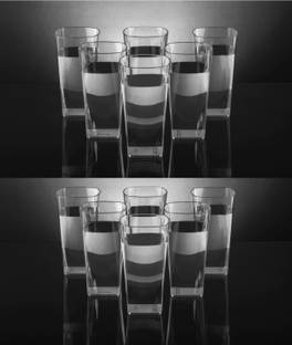 PLASTIAN (Pack of 12) Square Clear Colour Plastic Glasses For Water And Juice Glass Set Water/Juice Glass