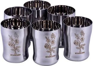 आकाश मेटल STEEL FLOWER PRINTED WATER GLASS ग्लास सेट