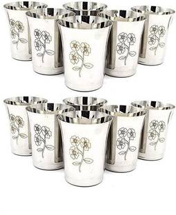 Vm Om Sai Lifetime (Pack of 12) Stainless Steel Serving Glasses, Unbreakable Water Drinking Glasses Set Glass Set Water/Juice Glass