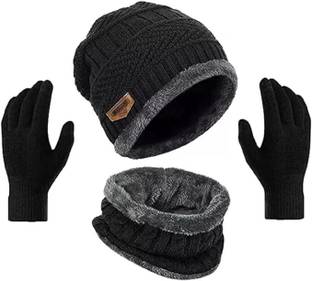 Reforce ® 3 PICS Beanie Hat Woolen Winter Cap with Neck Mufler & Hand Gloves Riding Gloves