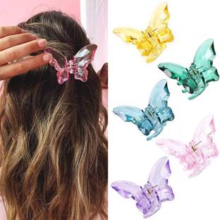 SIA VENDORS 5_PCS_CRYSTAL_CLAW Girl's Cute Ponytail Holder pins Set (Pink Color) Hair Extension