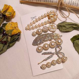 glamvibe Korean Stones&Pearls Fancy Clips For Girl&Women Style 5pc Partywear Premium Pins Hair Clip