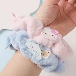 Shivarth 2Pcs Warm Soft Rabbit Plush Fluffy Fur Elastic Hair Scrunchies(Random) Rubber Band
