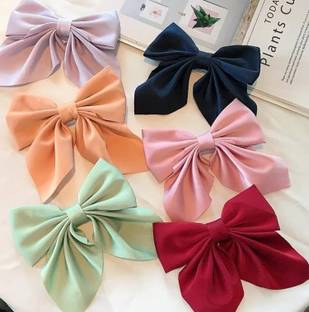 HNB23 Large Satin Hair Bows Ties for Girls Women Pack 6 Multicolor Hair Clip