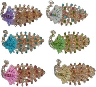 S Mark Grand Looking Peacock Design Stone Clip For Women And Girls (6PCS) (Multicolor) Hair Clip