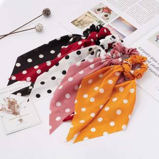 AS Collection Hair Scarf Hair Scrunchies Chiffon Hair Scarves Ribbon Ponytail Scarf 2Pcs Rubber Band