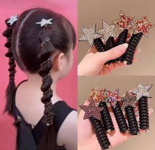 Samridhi DC 6 Pcs Spiral Ponytail Holder Hairbands for Girls Kids Rubber Band Hair Band