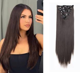 A H S 7 Piece Clip On Hair 24" Straight Synthetic Hair for Women & Girls Extensions Braid Extension