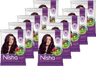 Nisha Natural Henna Based Semi Permanent hair color 15 gm each Sachet Burgundy Red (Pack of 10) , Burgundy Red