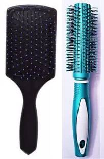 lanellie Round Rolling Curling Roller And Pleev Paddle Flat Hair Brush For Men And Women