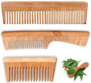 Leyden Organic Handmade Neem Wood Broad Tooth Anti-Dandruff Comb For Men And Women (3 PIECE COMBO)