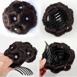 Clubry COMBO Flower Shape Clip Bun Extension/Juda Puff Extension Clutter Attached stone Hair Extension