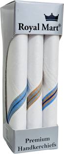 Royal Mart 3 Piece White Colour 15 Inch Complete Face Cover Handkerchief Men's Cotton Striped | Comfortable And Convenient For Long Hours | Handkerchief (Pack of 3) ["White"] Handkerchief