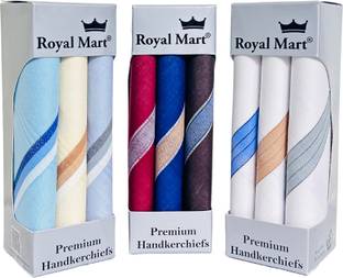 Royal Mart 09 Pieces White, Light & Dark Colour 15 Inch Complete Face Cover Handkerchief Men's Cotton Striped | Comfortable and Convenient for Long Hours | Multi Colour| ["Multicolor"] Handkerchief (Pack of 09) ["Multicolor"] Handkerchief