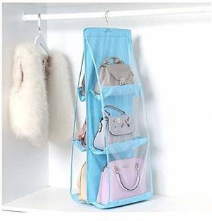 Craficial Non-Woven 4 Compartment Cloth Hanging Organizer / Storage Wardrobe for Almirah Handbag Organizer