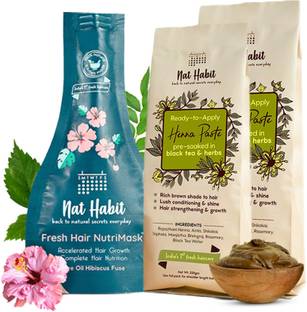 Nat Habit Ready to Apply Henna Paste & Hibiscus Hair Mask For Growth & Conditioning