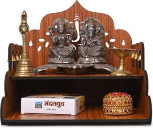 Gojeeva Premium Ganesh Ji Carved Pattern Devghar, Set-Top Box Stand Wooden Mandir Temple Engineered Wood Home Temple
