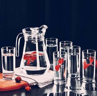 S1Store Round 1.4 Litter And 6 Round Glass Set 240 Ml For Decoration Dining Table B Jug Glass Set