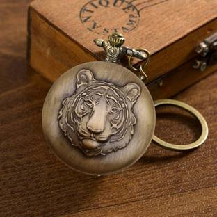 Tiny Tim Tiger Face Vintage Pocket-Watch Antique Style Metallic Keychain Best Gift Key Chain