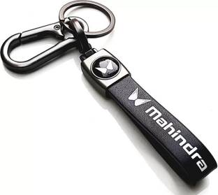 RSN Sales MAHINDRA Car Black Premium Leather KeyChain COMPATIBLE With New logo Bike&Car Key Chain
