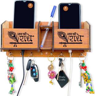 Khatu Crafts Jai Shree Radhey Mobile, Pen stand & Wood Key Holder