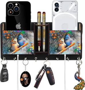 Khatu Crafts Printed Radhakrishna Two Box Key Holder Wood Key Holder