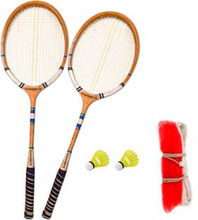 MINIBLITZ Wooden Racket 2 Piece Racquet With 2 Nylon Shuttles And Net Badminton Kit